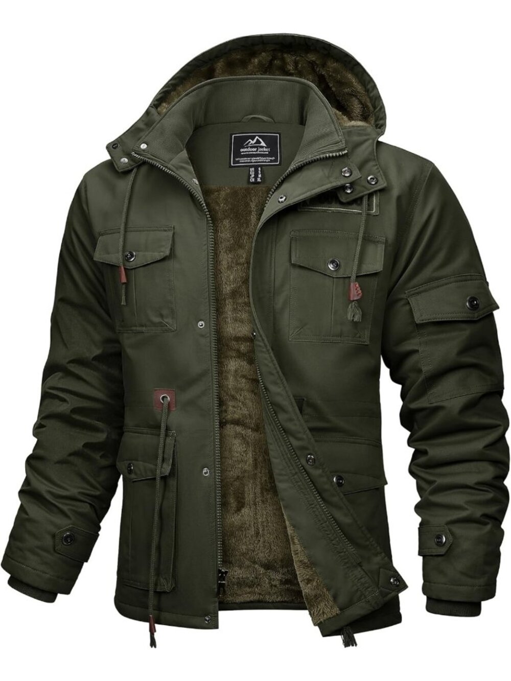 Warm Heavy Hooded Cargo Coats for Men | Fleece Lined Winter Jacket